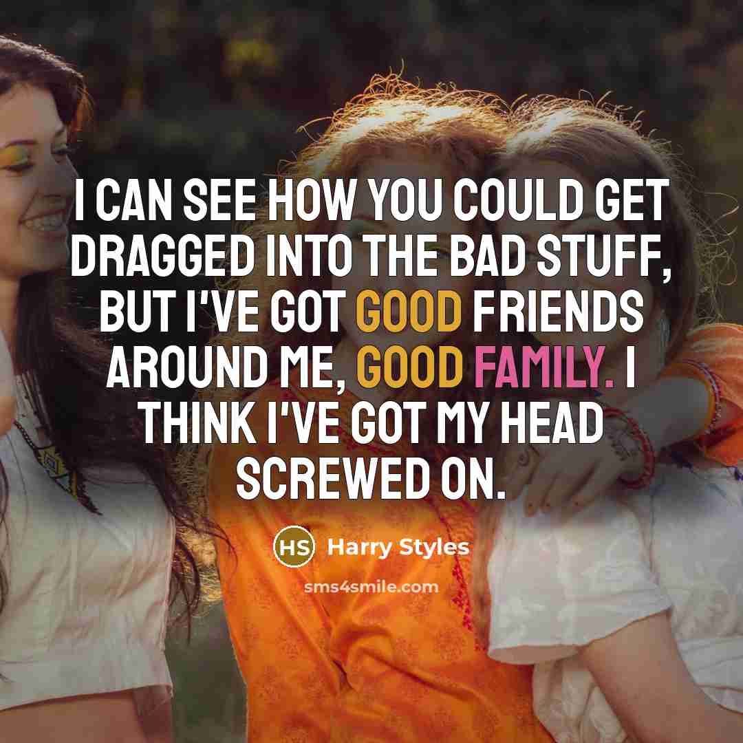 “I can see how you could get dragged into the bad stuff, but I've got good friends around me, good family. I think I've got my head screwed on.” quote by Harry Styles