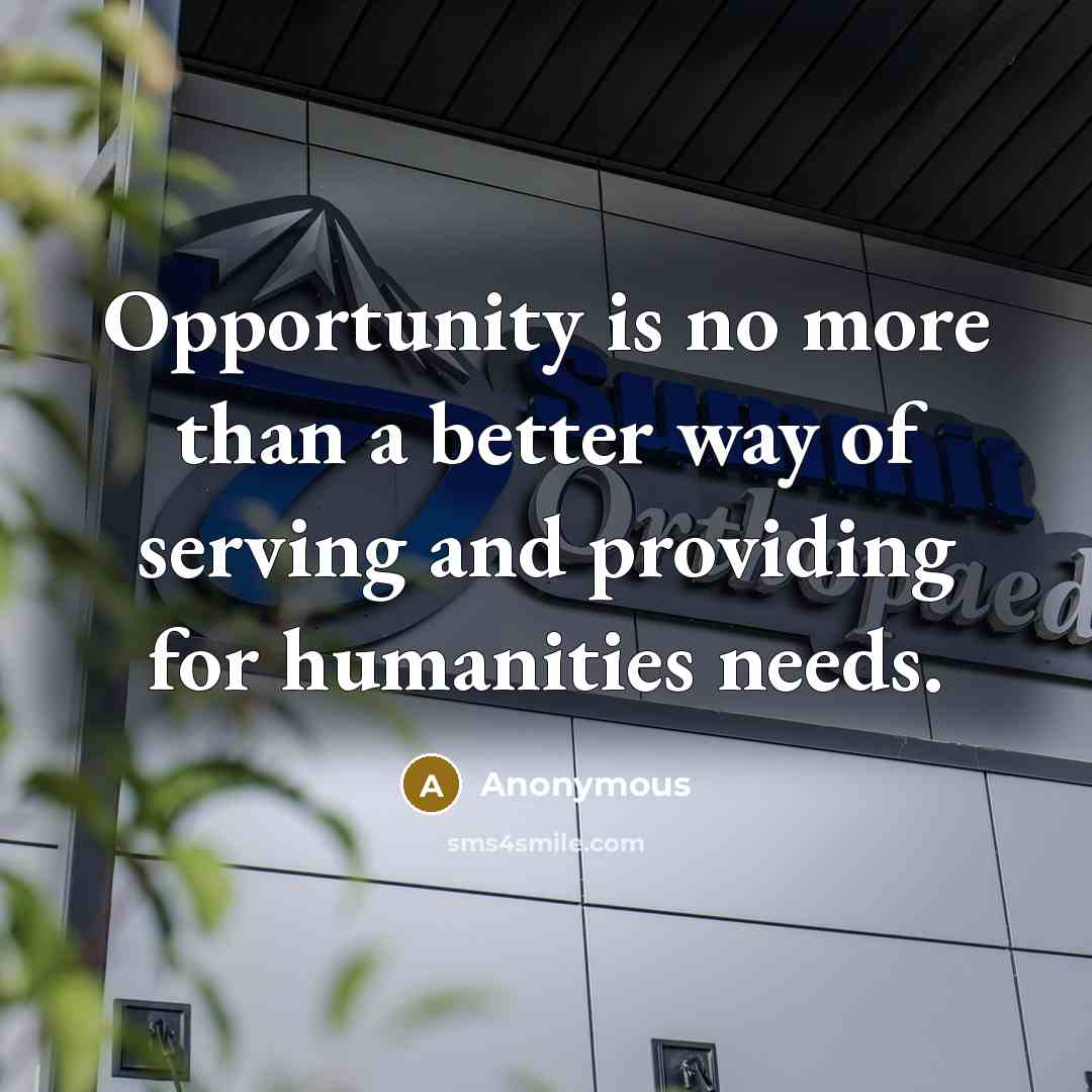 “Opportunity is no more than a better way of serving and providing for humanities needs.” quote by Anonymous