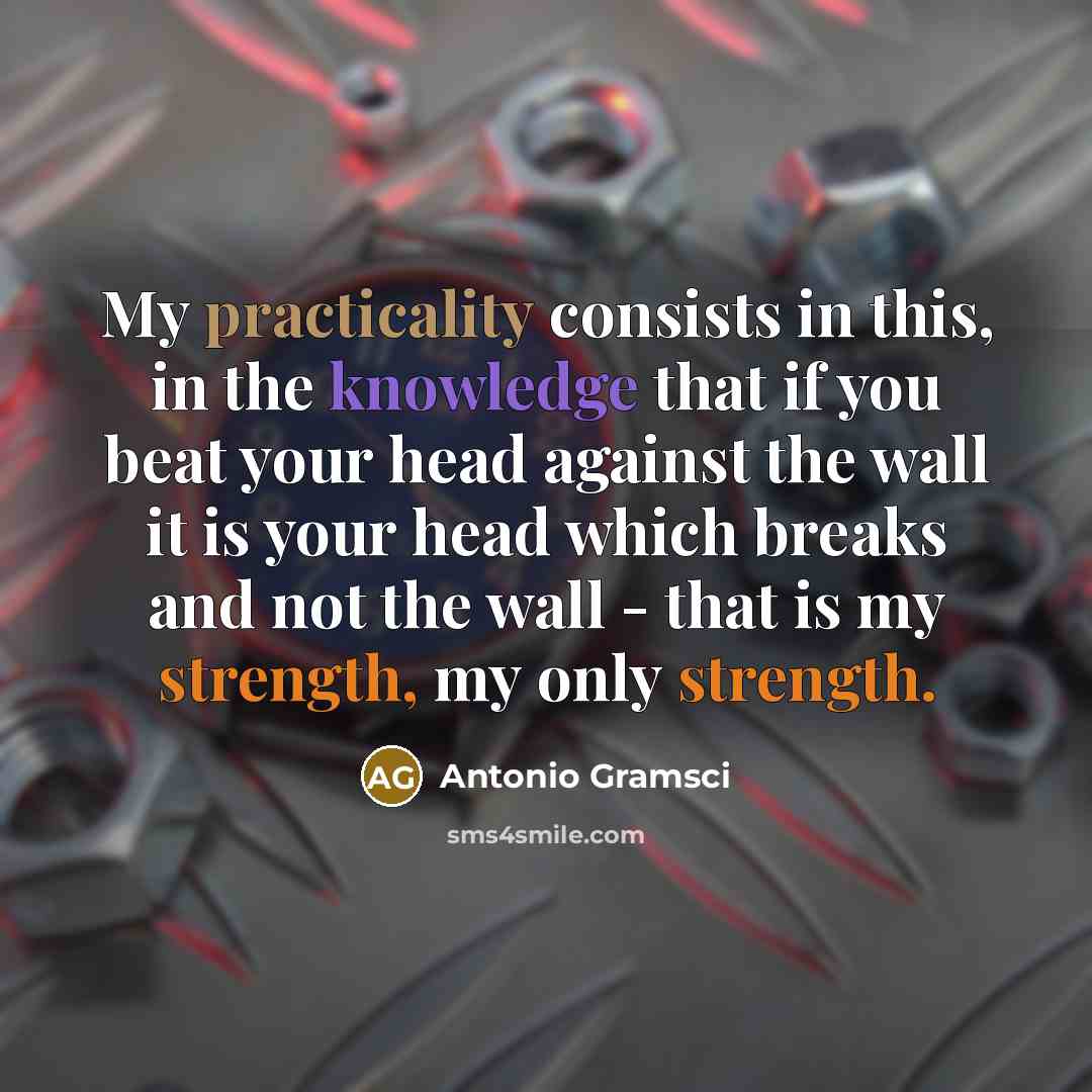 “My practicality consists in this, in the knowledge that if you beat your head against the wall it is your head which breaks and not the wall - that is my strength, my only strength.” quote by Antonio Gramsci