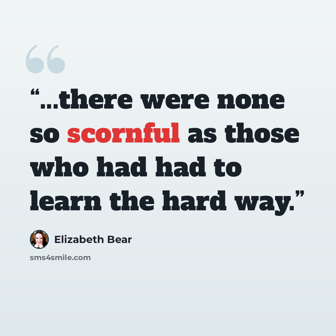“...there were none so scornful as those who had had to learn the hard way.” quote by Elizabeth Bear