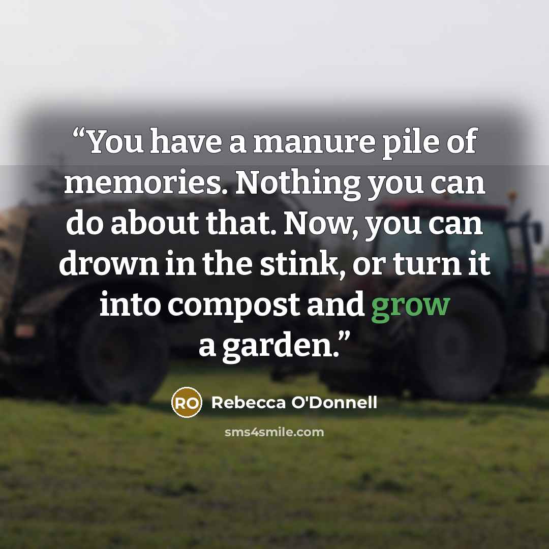 “You have a manure pile of memories. Nothing you can do about that. Now, you can drown in the stink, or turn it into compost and grow a garden.” quote by Rebecca O'Donnell