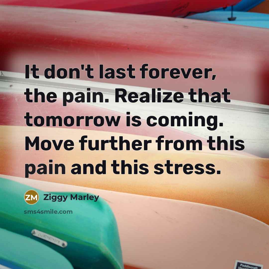 “It don't last forever, the pain. Realize that tomorrow is coming. Move further from this pain and this stress.” quote by Ziggy Marley