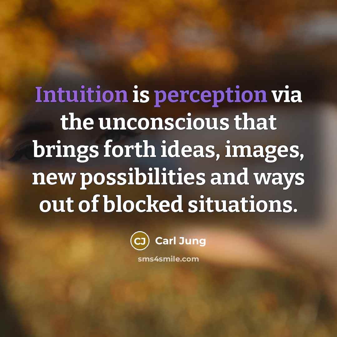 “Intuition is perception via the unconscious that brings forth ideas, images, new possibilities and ways out of blocked situations.” quote by Carl Jung