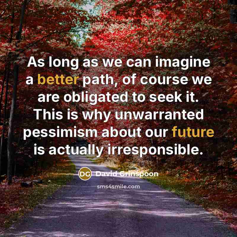 “As long as we can imagine a better path, of course we are obligated to seek it. This is why unwarranted pessimism about our future is actually irresponsible.” quote by David Grinspoon