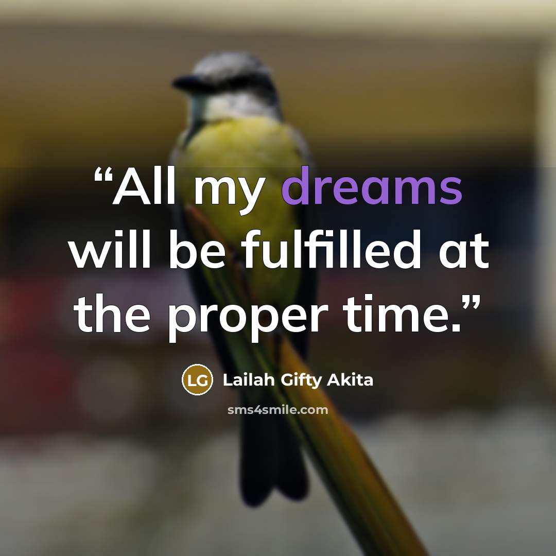 “All my dreams will be fulfilled at the proper time.” quote by Lailah Gifty Akita