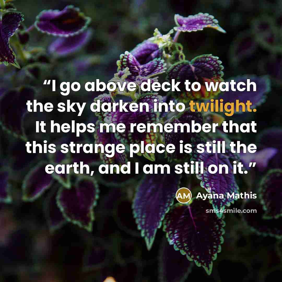 “I go above deck to watch the sky darken into twilight. It helps me remember that this strange place is still the earth, and I am still on it.” quote by Ayana Mathis