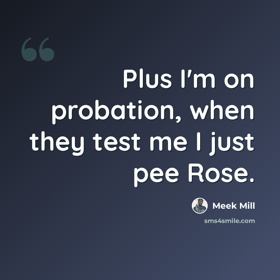 “Plus I'm on probation, when they test me I just pee Rose.” quote by Meek Mill
