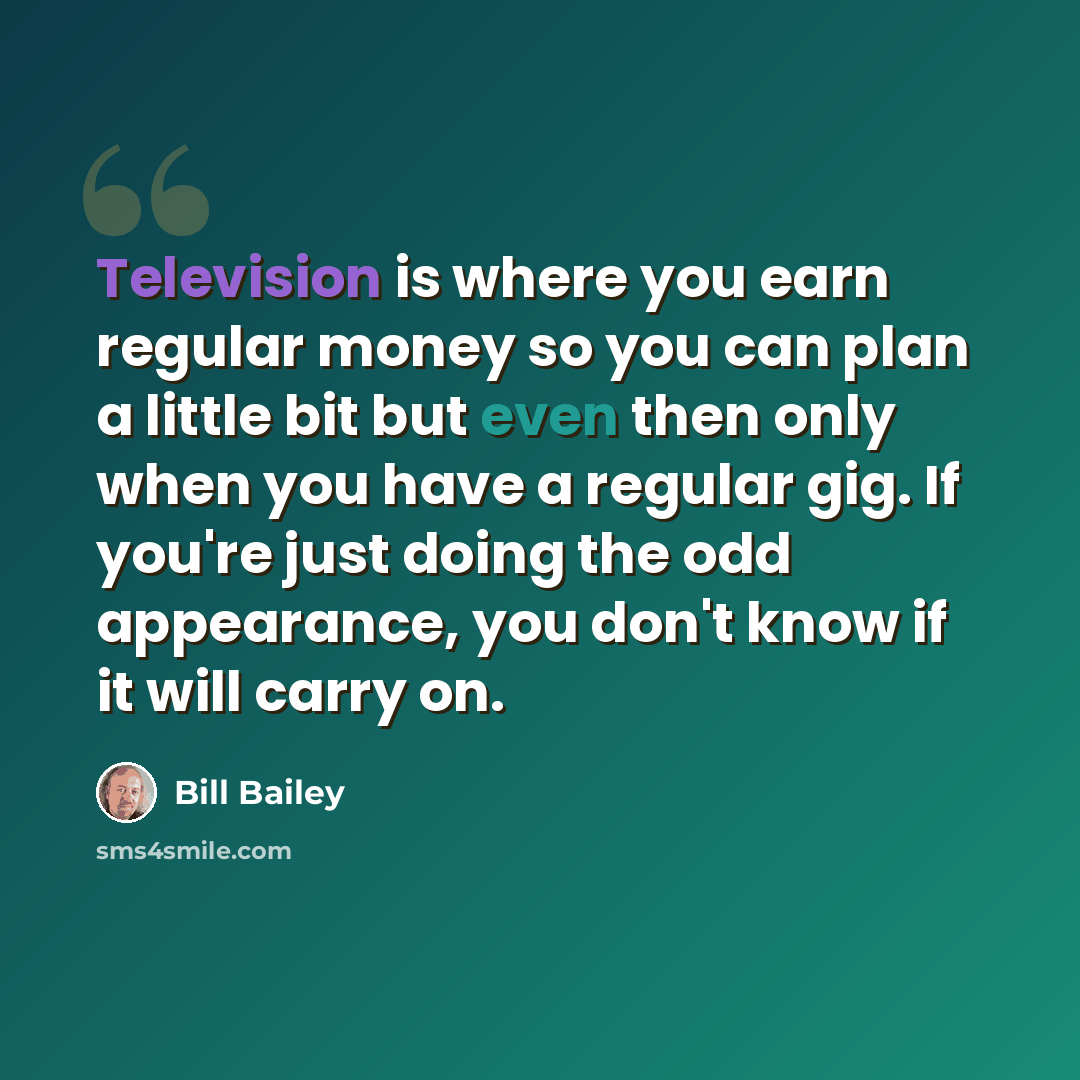 “Television is where you earn regular money so you can plan a little bit but even then only when you have a regular gig. If you're just doing the odd appearance, you don't know if it will carry on.” quote by Bill Bailey