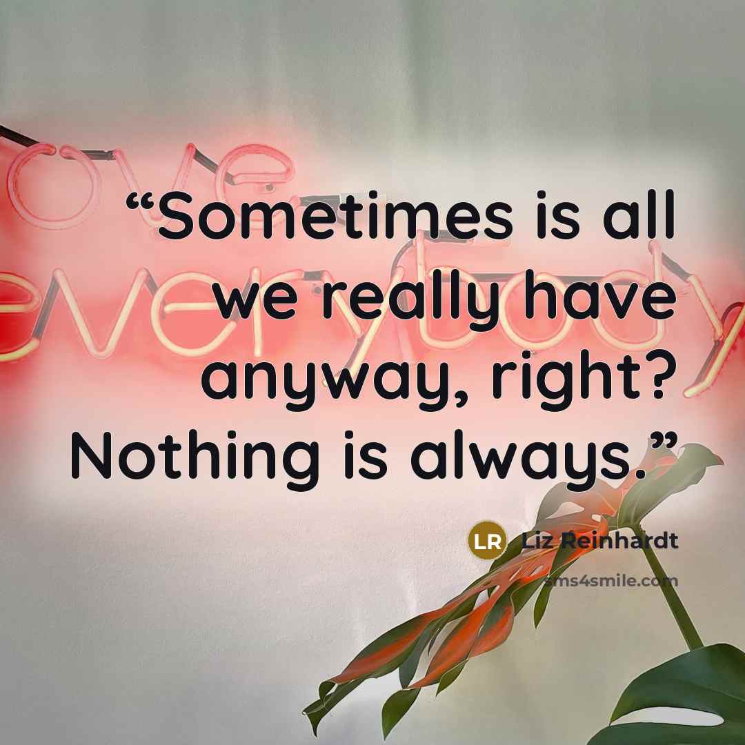 “Sometimes is all we really have anyway, right? Nothing is always.” quote by Liz Reinhardt