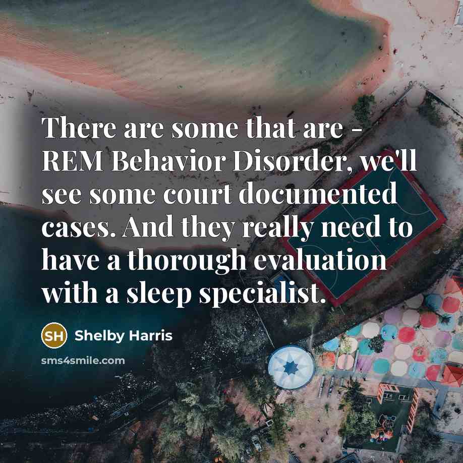 “There are some that are - REM Behavior Disorder, we'll see some court documented cases. And they really need to have a thorough evaluation with a sleep specialist.” quote by Shelby Harris