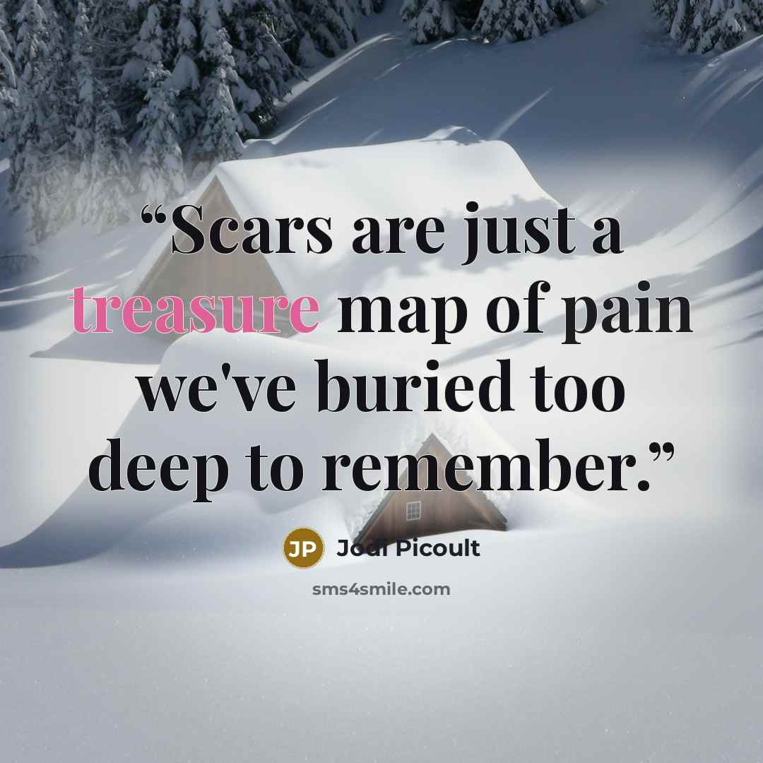 “Scars are just a treasure map of pain we've buried too deep to remember.” quote by Jodi Picoult