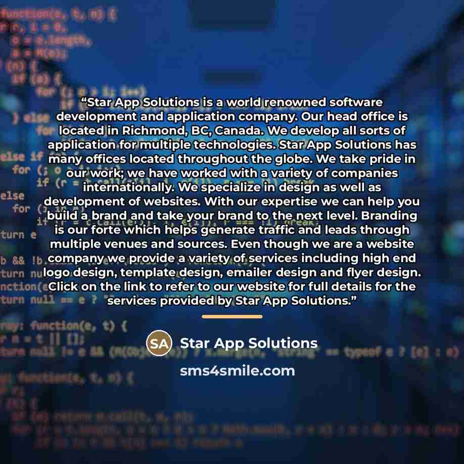“Star App Solutions is a world renowned software development and application company. Our head office is located in Richmond, BC, Canada. We develop all sorts of application for multiple technologies. Star App Solutions has many offices located throughout the globe. We take pride in our work; we…” quote by Star App Solutions