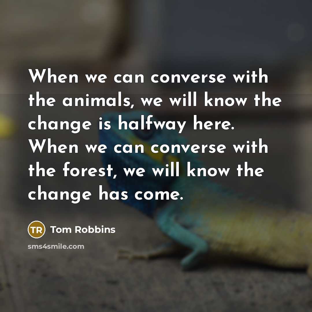 “When we can converse with the animals, we will know the change is halfway here. When we can converse with the forest, we will know the change has come.” quote by Tom Robbins