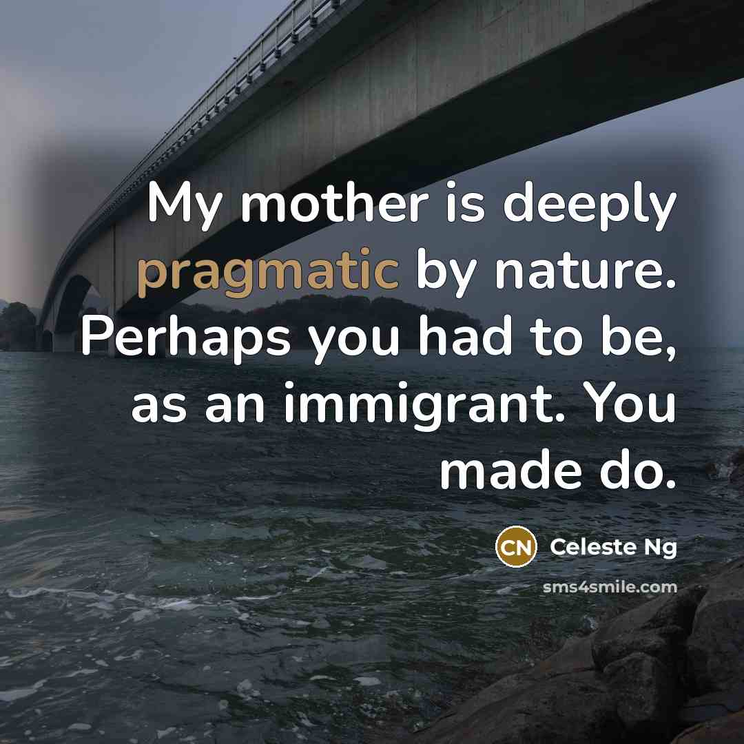 “My mother is deeply pragmatic by nature. Perhaps you had to be, as an immigrant. You made do.” quote by Celeste Ng