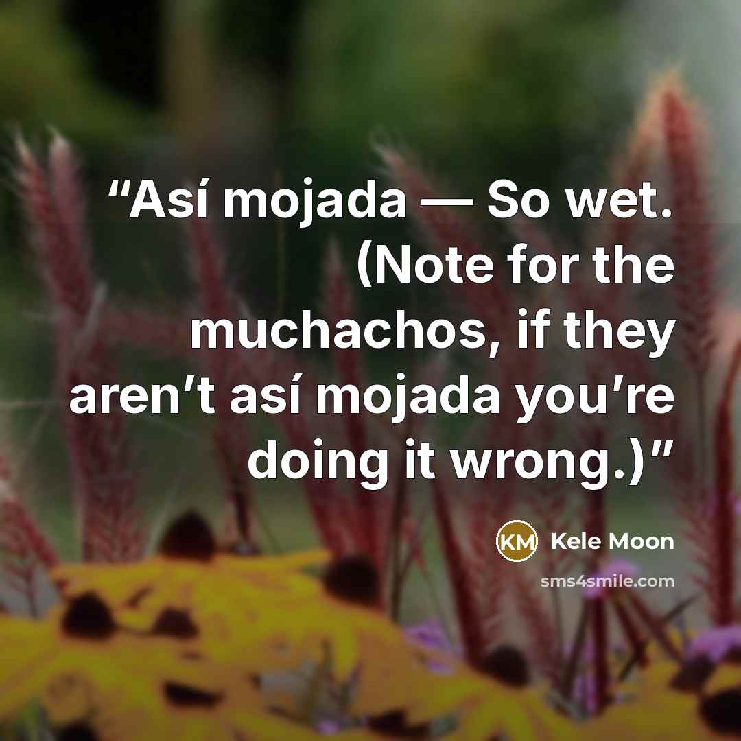 “Así mojada — So wet. (Note for the muchachos, if they aren’t así mojada you’re doing it wrong.)” quote by Kele Moon