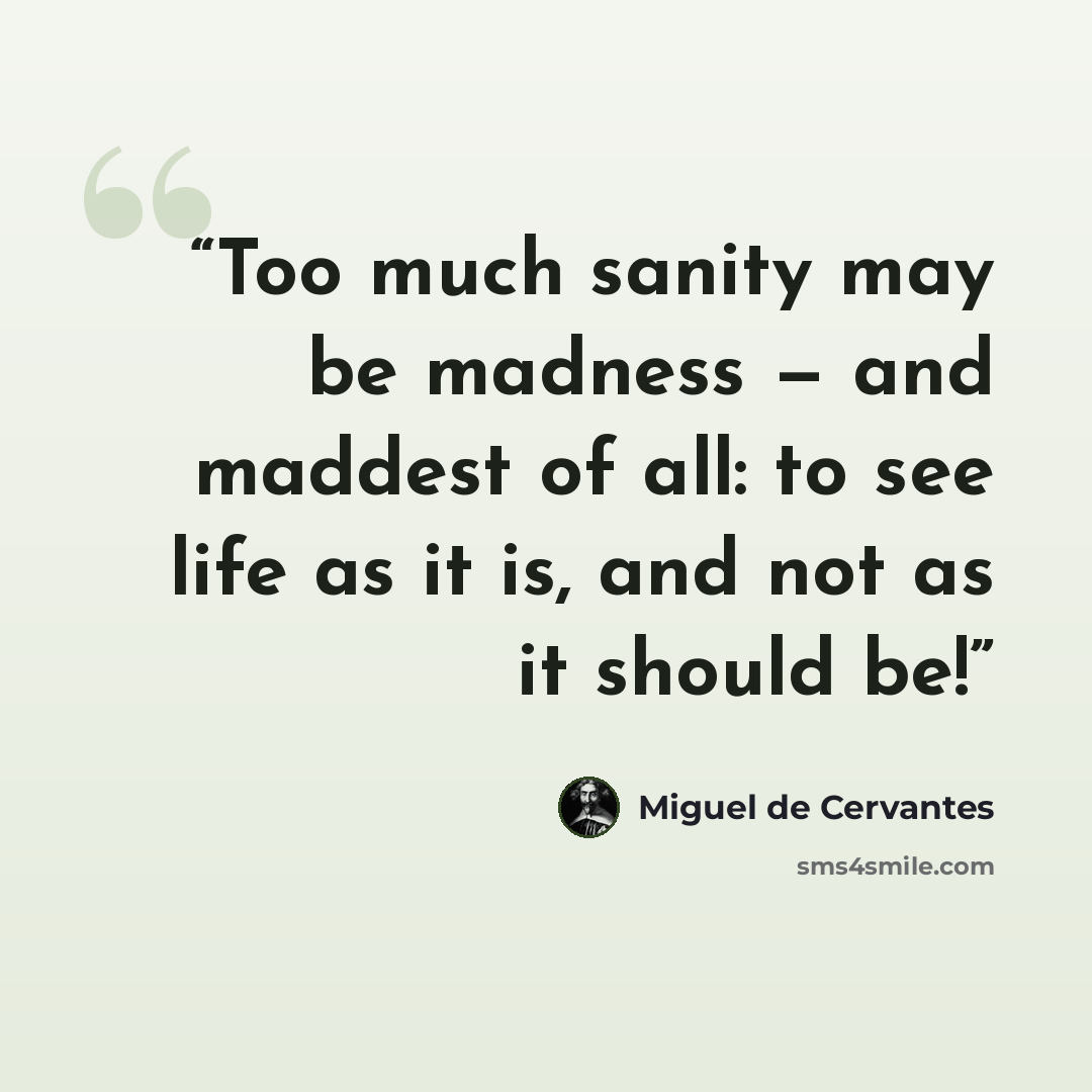 “Too much sanity may be madness — and maddest of all: to see life as it is, and not as it should be!” quote by Miguel de Cervantes