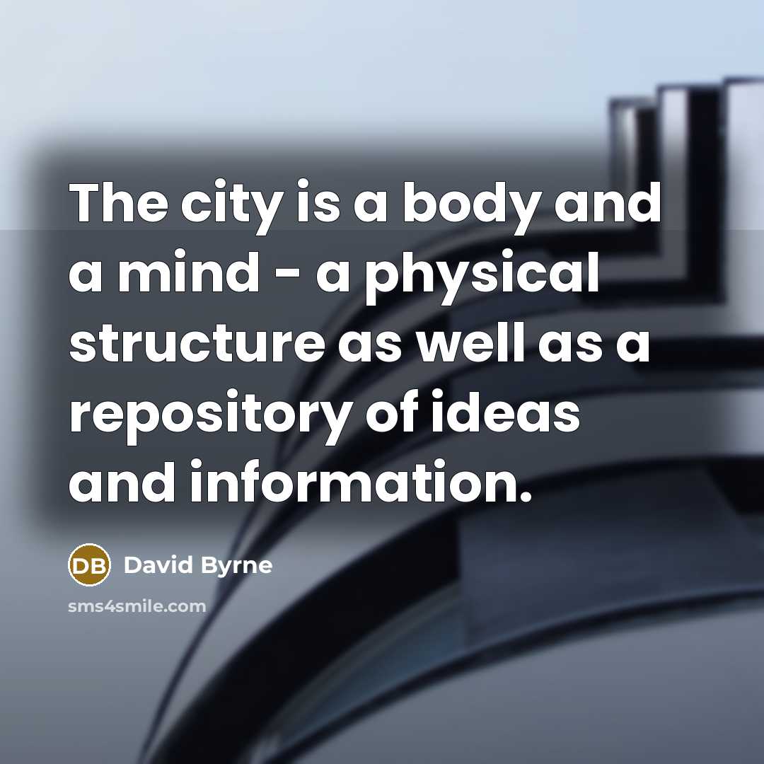 “The city is a body and a mind - a physical structure as well as a repository of ideas and information.” quote by David Byrne