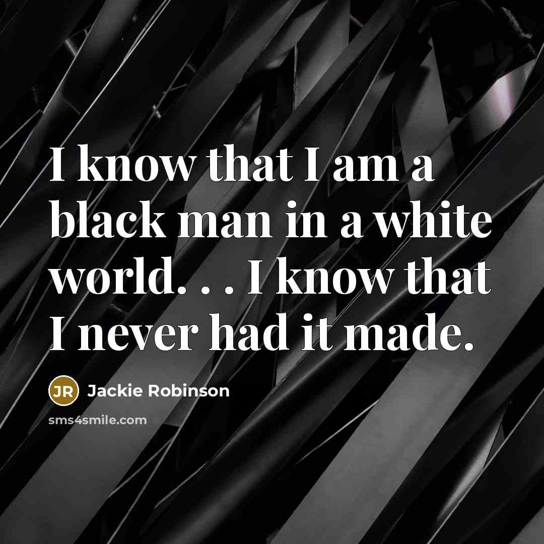 “I know that I am a black man in a white world. . . I know that I never had it made.” quote by Jackie Robinson