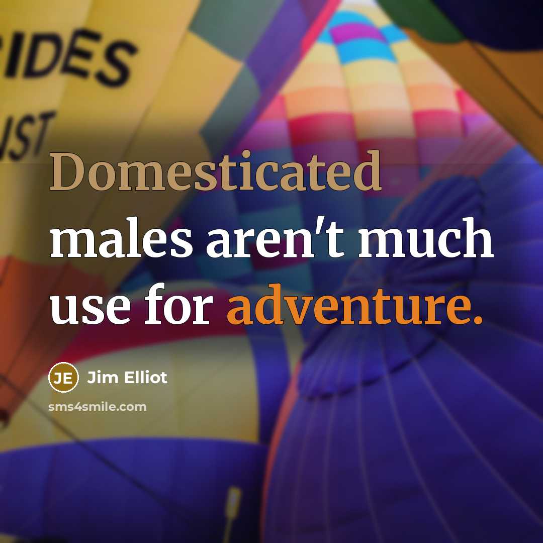 “Domesticated males aren't much use for adventure.” quote by Jim Elliot
