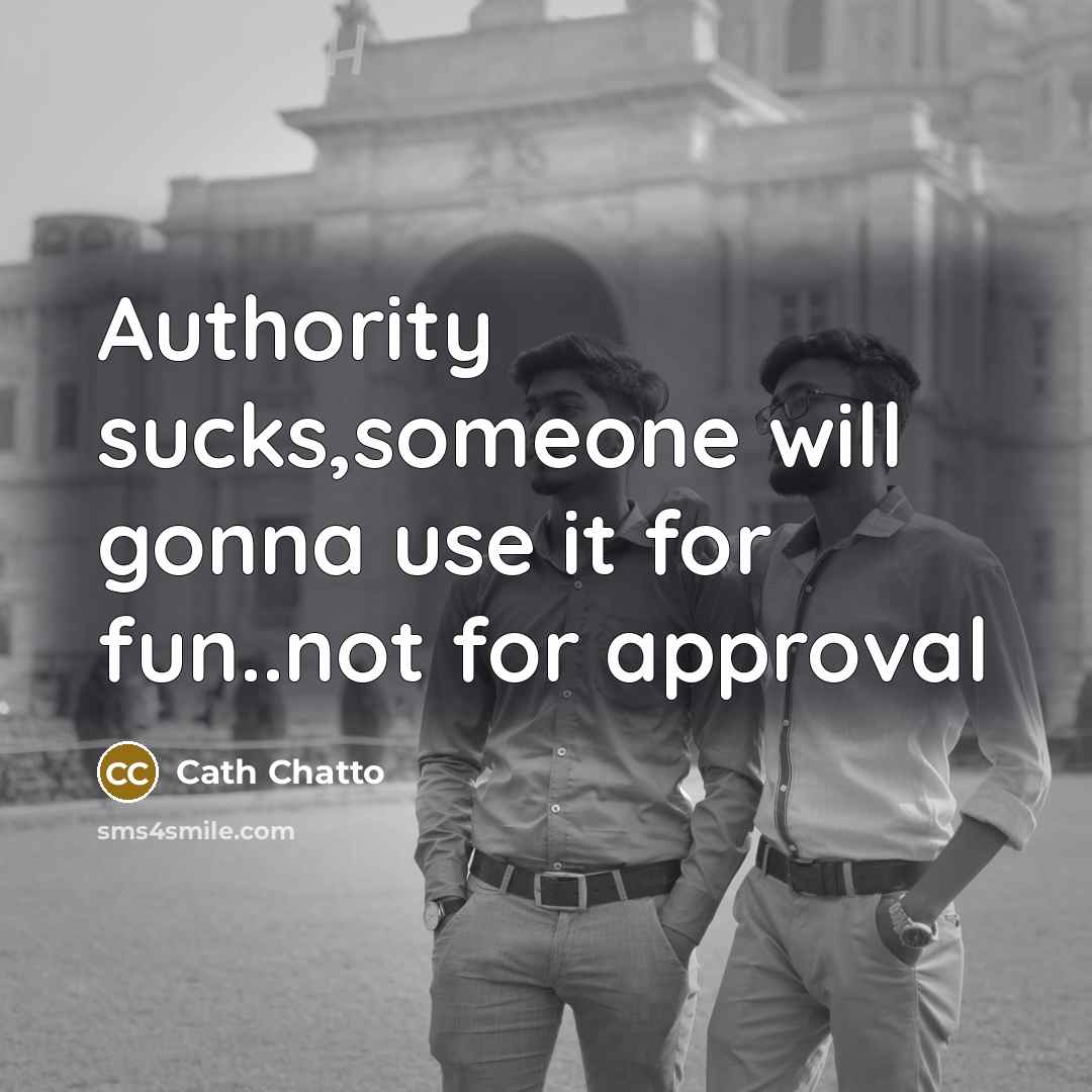 “Authority sucks,someone will gonna use it for fun..not for approval” quote by Cath Chatto