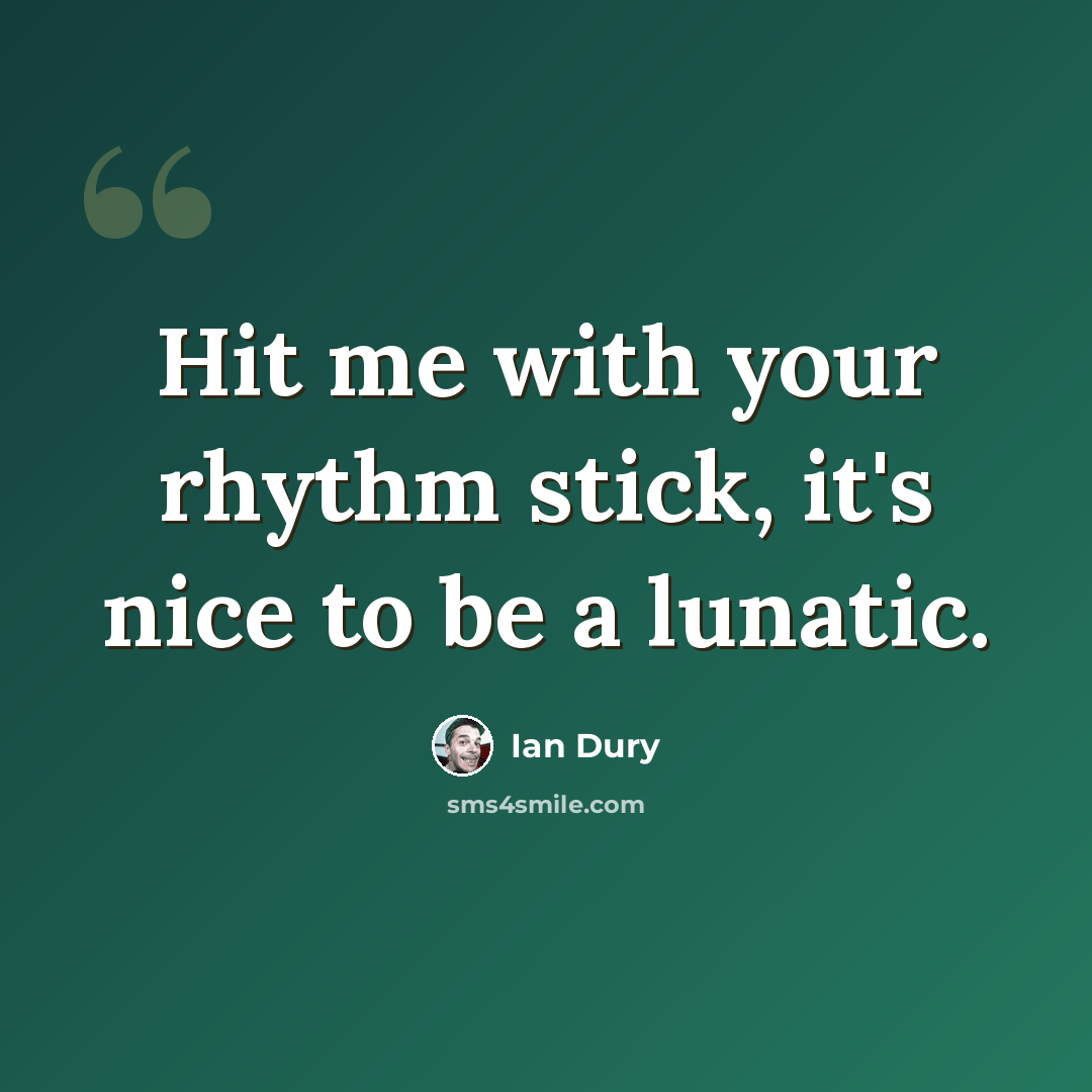 “Hit me with your rhythm stick, it's nice to be a lunatic.” quote by Ian Dury