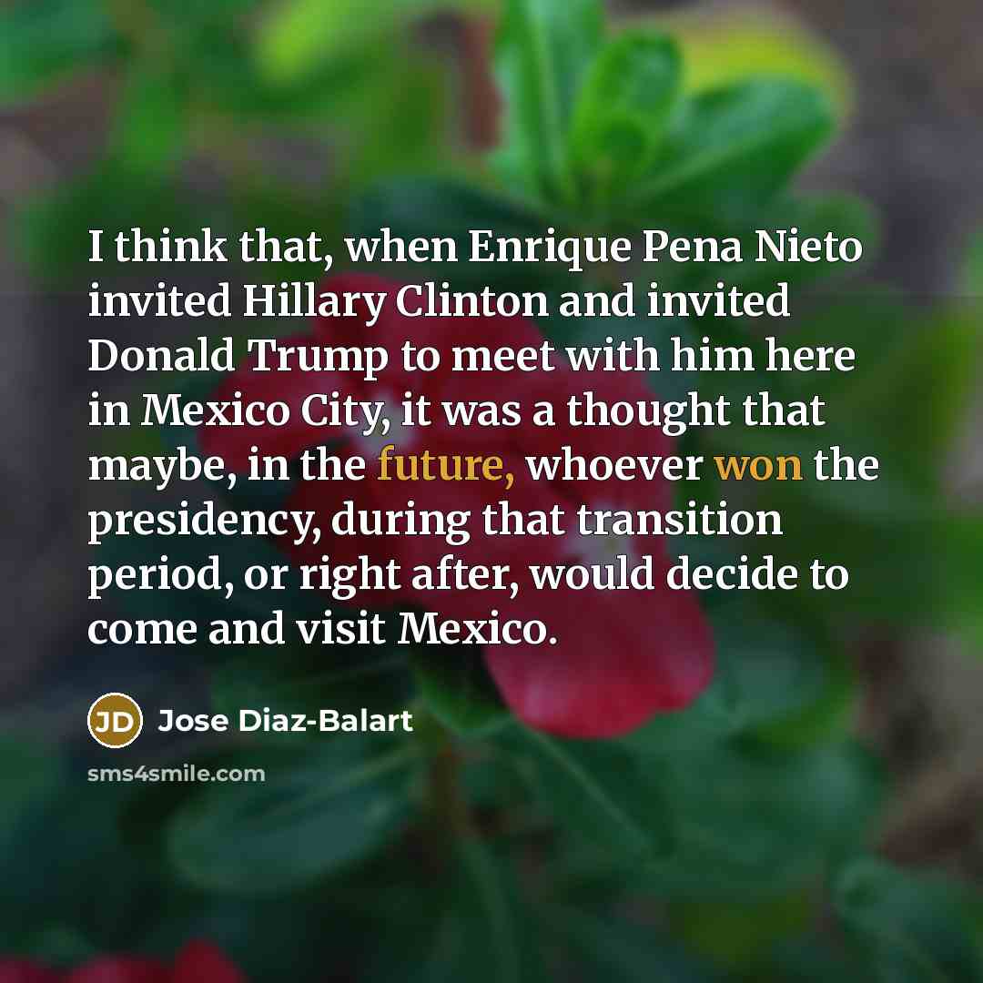 “I think that, when Enrique Pena Nieto invited Hillary Clinton and invited Donald Trump to meet with him here in Mexico City, it was a thought that maybe, in the future, whoever won the presidency, during that transition period, or right after, would decide to come and visit Mexico.” quote by Jose Diaz-Balart