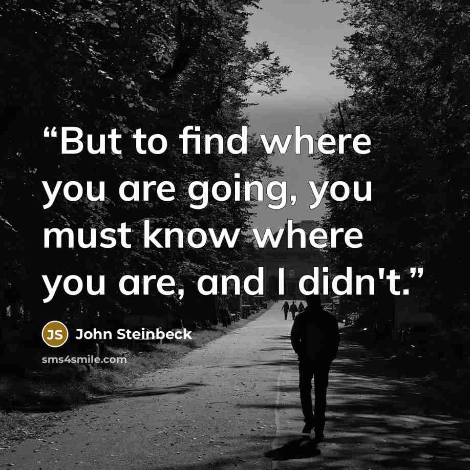 “But to find where you are going, you must know where you are, and I didn't.” quote by John Steinbeck
