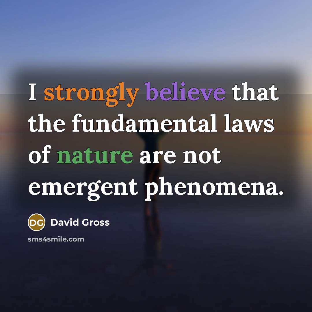 “I strongly believe that the fundamental laws of nature are not emergent phenomena.” quote by David Gross