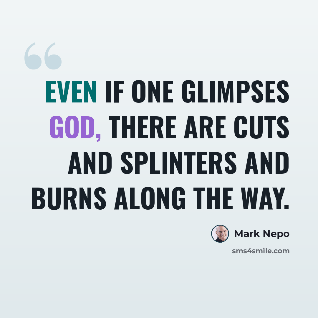 “Even if one glimpses God, there are cuts and splinters and burns along the way.” quote by Mark Nepo