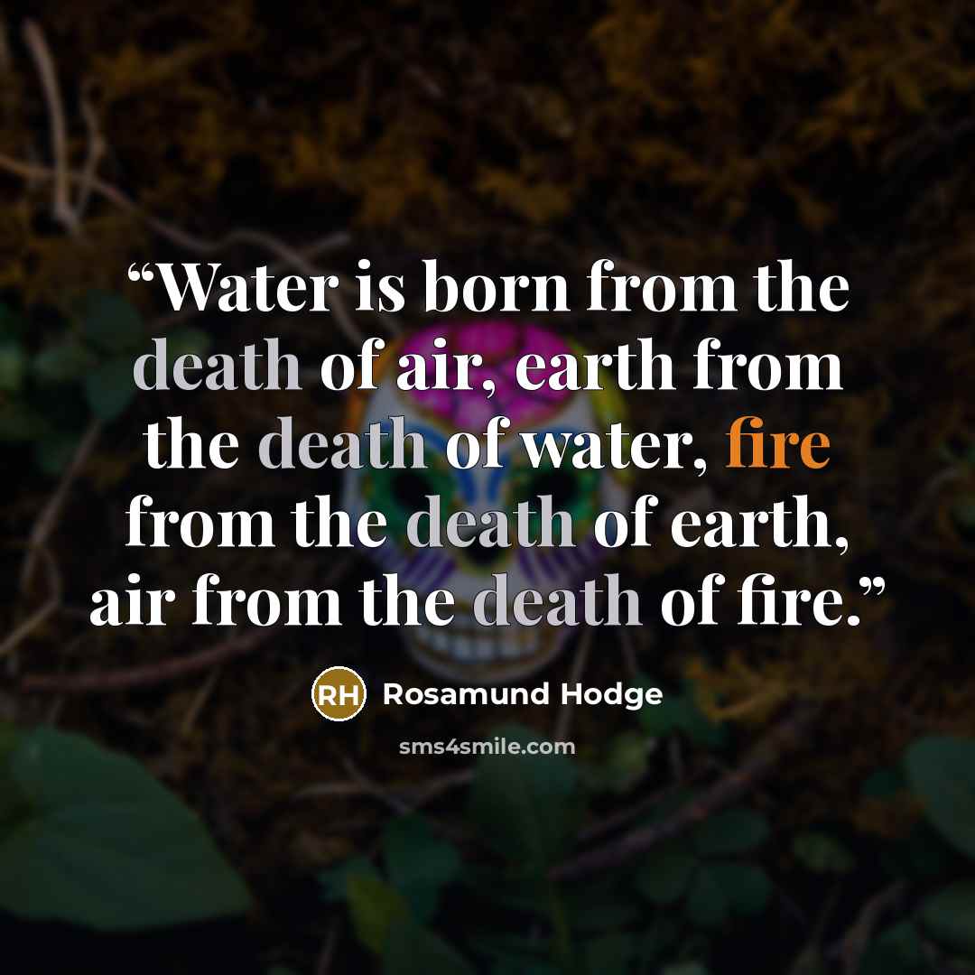 “Water is born from the death of air, earth from the death of water, fire from the death of earth, air from the death of fire.” quote by Rosamund Hodge