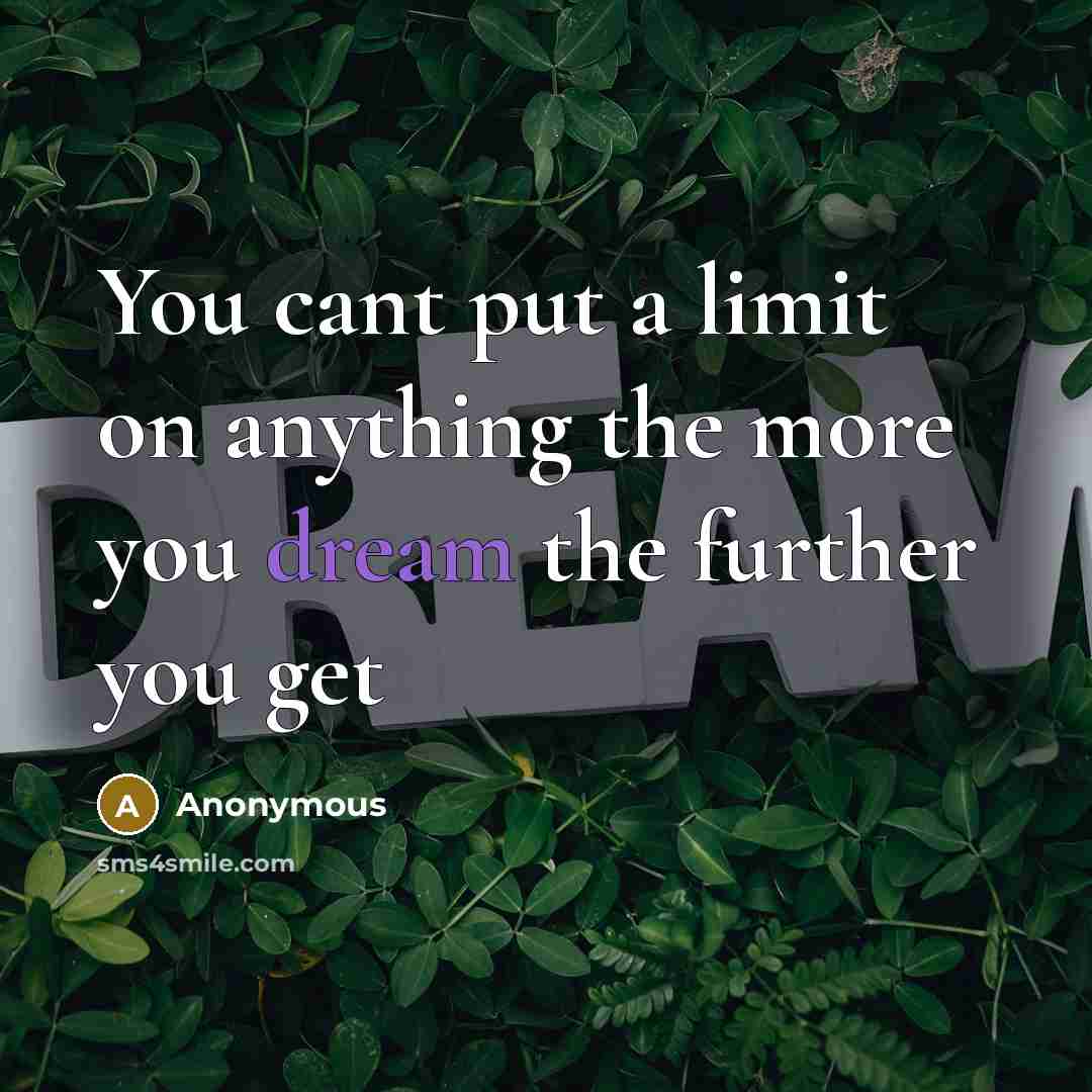 “You cant put a limit on anything the more you dream the further you get” quote by Anonymous