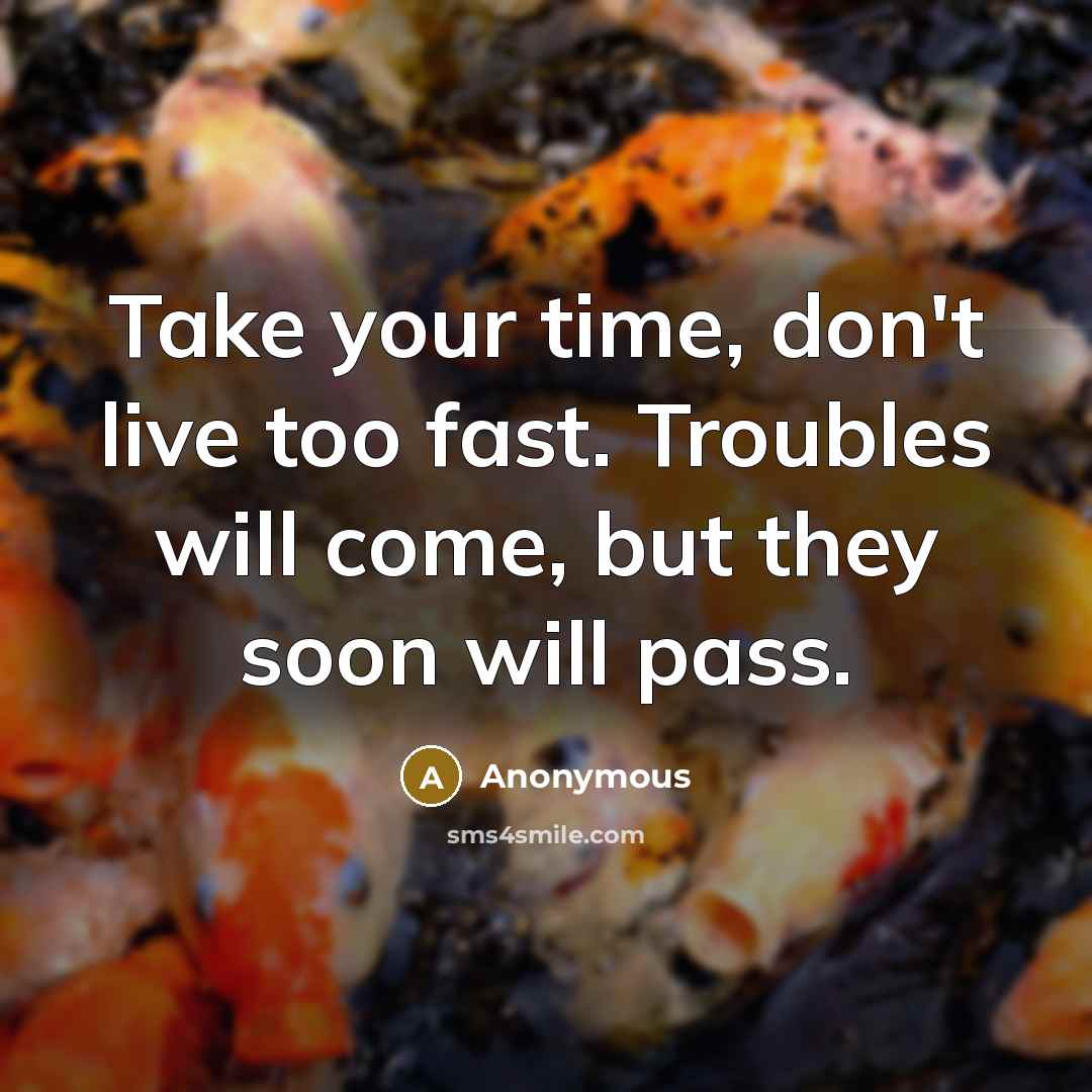 “Take your time, don't live too fast. Troubles will come, but they soon will pass.” quote by Anonymous