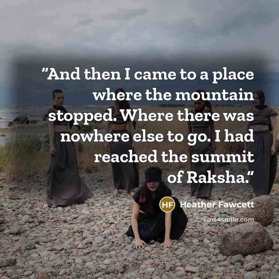 “And then I came to a place where the mountain stopped. Where there was nowhere else to go. I had reached the summit of Raksha.” quote by Heather Fawcett