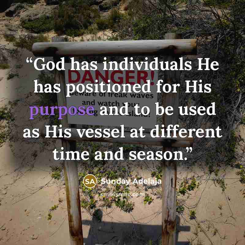 “God has individuals He has positioned for His purpose and to be used as His vessel at different time and season.” quote by Sunday Adelaja