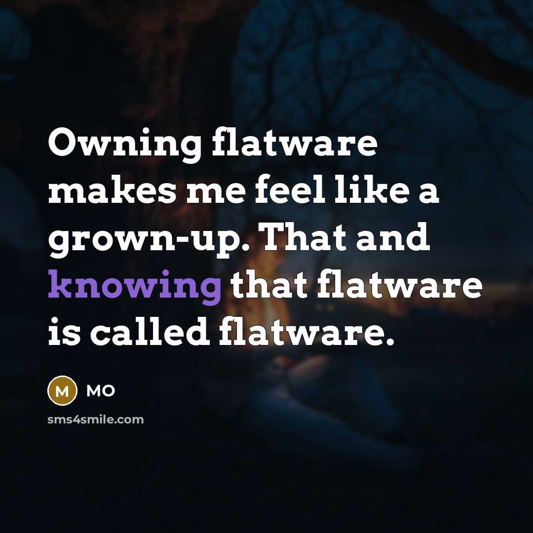 “Owning flatware makes me feel like a grown-up. That and knowing that flatware is called flatware.” quote by MO