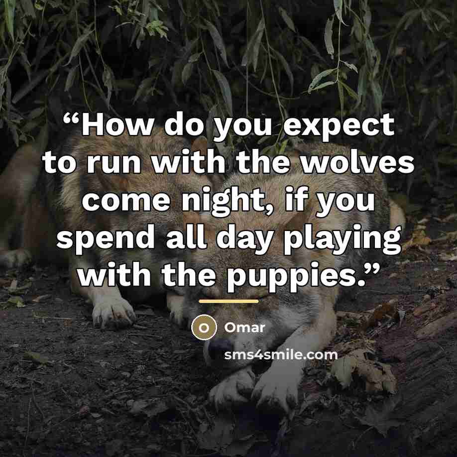 “How do you expect to run with the wolves come night, if you spend all day playing with the puppies.” quote by Omar