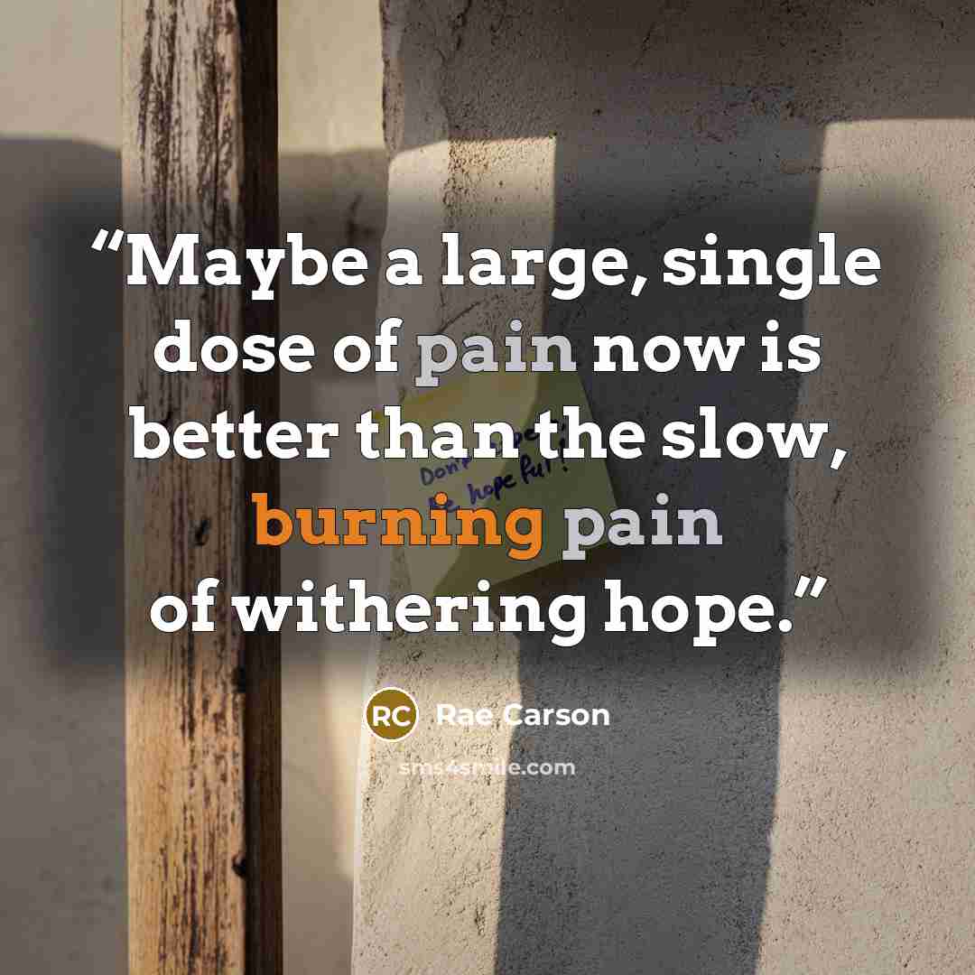 “Maybe a large, single dose of pain now is better than the slow, burning pain of withering hope.” quote by Rae Carson