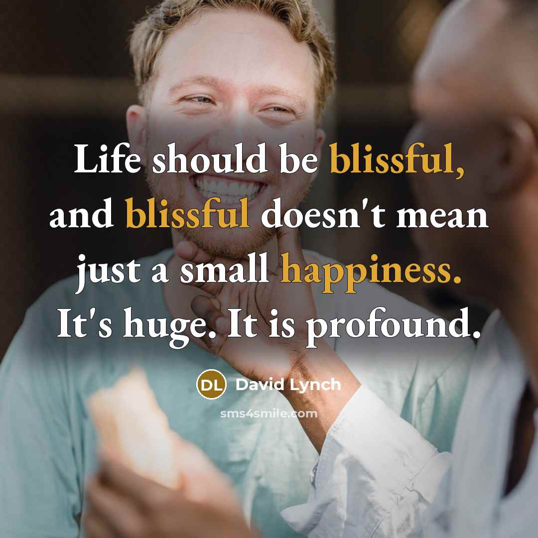 “Life should be blissful, and blissful doesn't mean just a small happiness. It's huge. It is profound.” quote by David Lynch