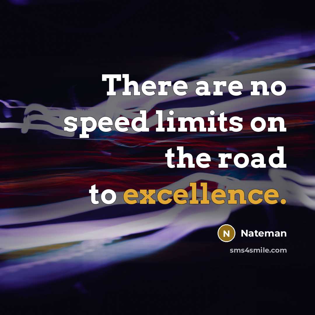 “There are no speed limits on the road to excellence.” quote by Nateman