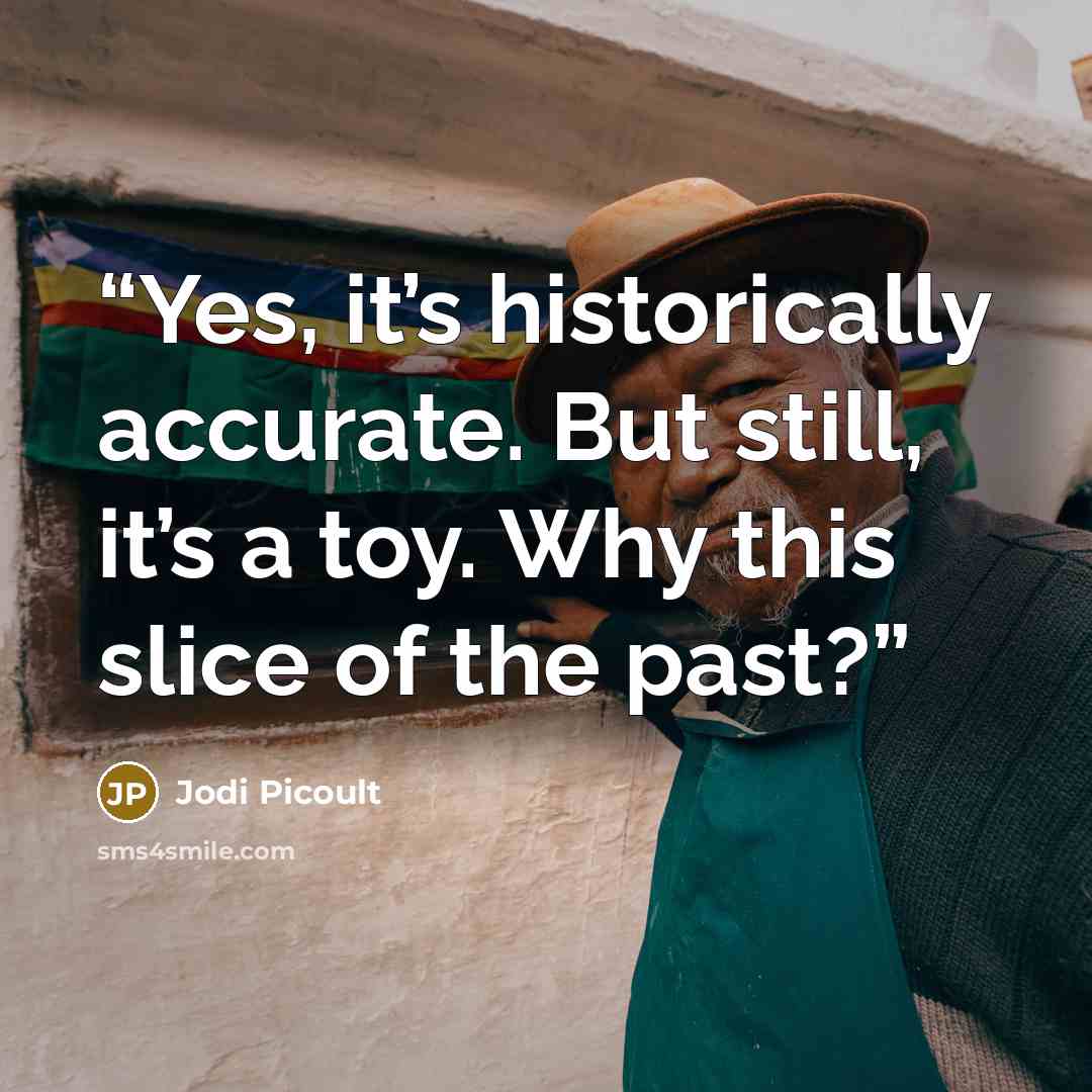 “Yes, it’s historically accurate. But still, it’s a toy. Why this slice of the past?” quote by Jodi Picoult