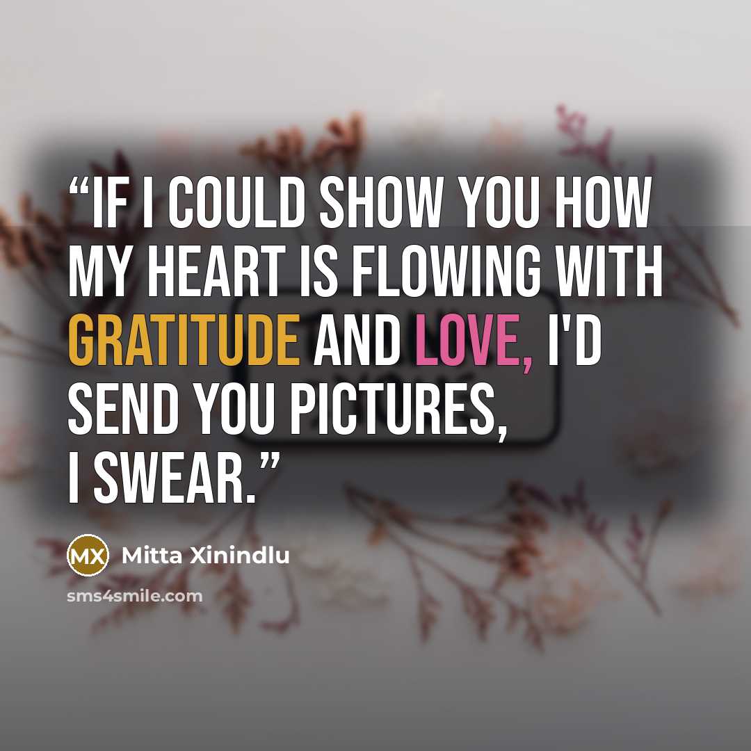 “If I could show you how my heart is flowing with gratitude and love, I'd send you pictures, I swear.” quote by Mitta Xinindlu