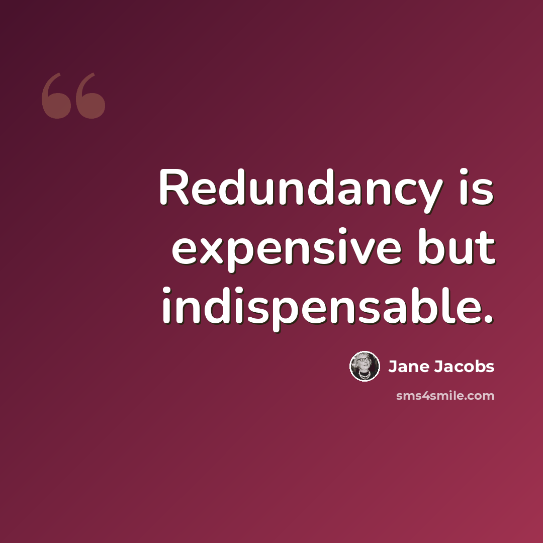 “Redundancy is expensive but indispensable.” quote by Jane Jacobs