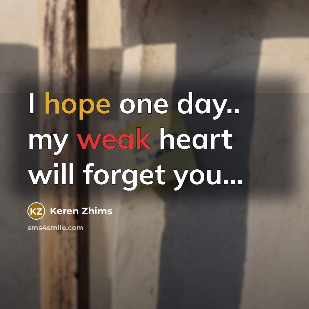 “I hope one day.. my weak heart will forget you...” quote by Keren Zhims