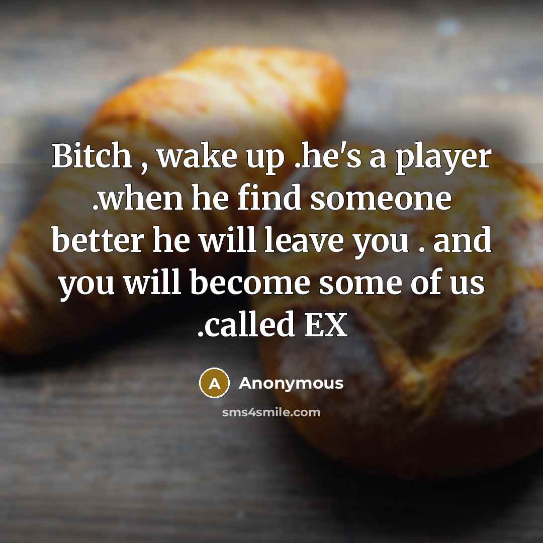 “Bitch , wake up .he's a player .when he find someone better he will leave you . and you will become some of us .called EX” quote by Anonymous