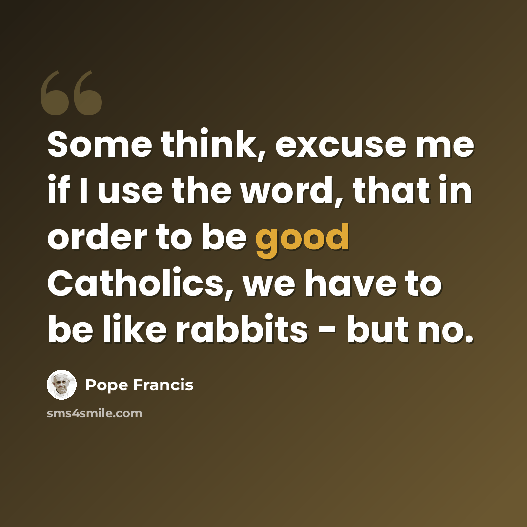 “Some think, excuse me if I use the word, that in order to be good Catholics, we have to be like rabbits - but no.” quote by Pope Francis
