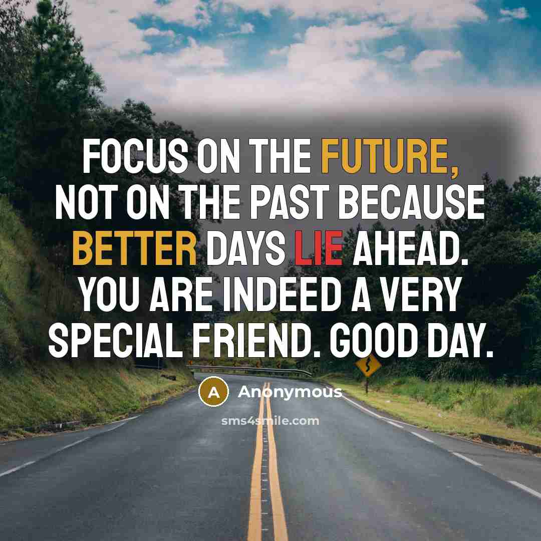 “Focus on the future, not on the past because better days lie ahead. You are indeed a very special friend. Good day.” quote by Anonymous