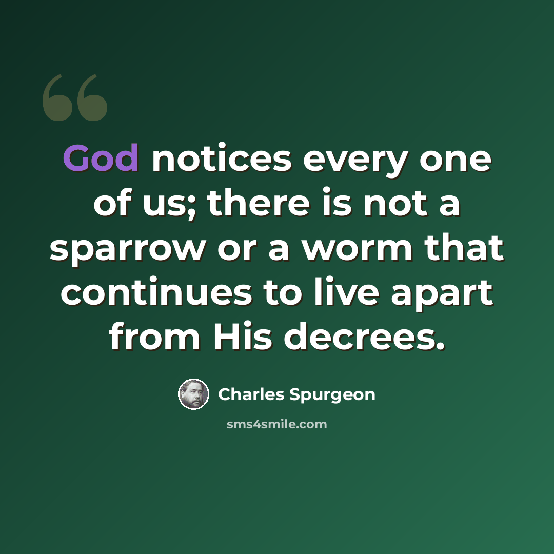 “God notices every one of us; there is not a sparrow or a worm that continues to live apart from His decrees.” quote by Charles Spurgeon