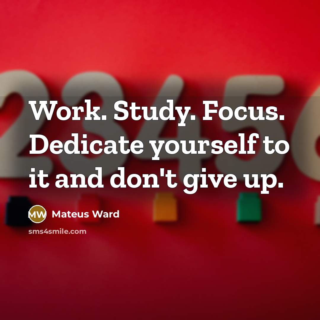 “Work. Study. Focus. Dedicate yourself to it and don't give up.” quote by Mateus Ward