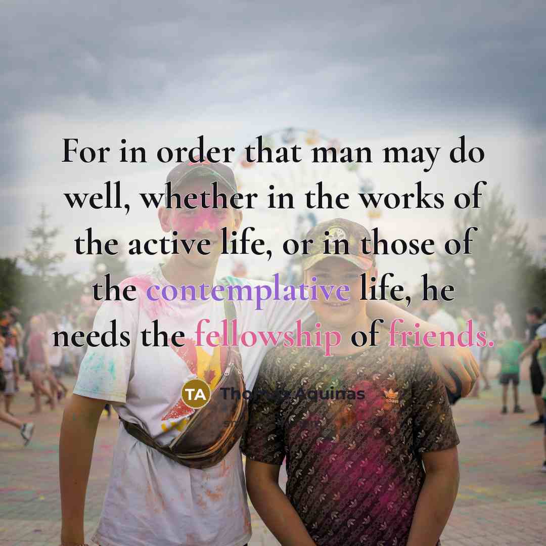 “For in order that man may do well, whether in the works of the active life, or in those of the contemplative life, he needs the fellowship of friends.” quote by Thomas Aquinas