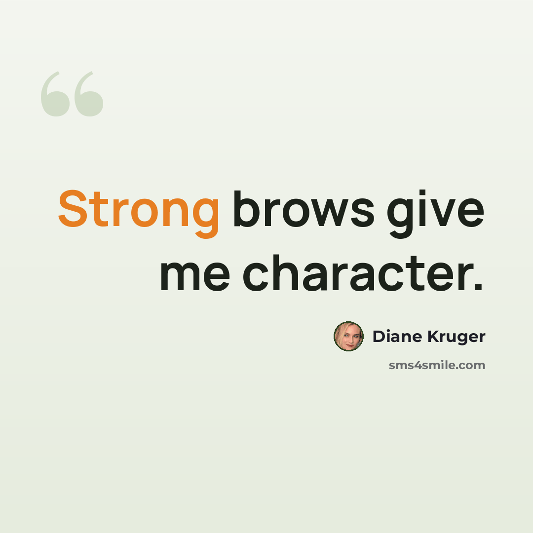 “Strong brows give me character.” quote by Diane Kruger
